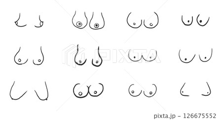Breast body positive woman doodle, body shape natural. Simple kinds of woman breast. Hand drawn design. Breast body positive woman doodle, body shape natural. Simple kinds of woman breast. Hand drawn design. 126675552