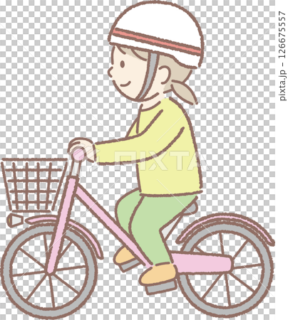 Girl wearing a helmet and riding a bicycle 126675557