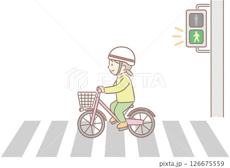 横断歩道を自転車で渡る女の子 126675559