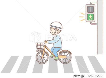 横断歩道を自転車で渡る男の子 126675560