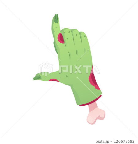 Creepy Zombie green hand gesture, vector dead rotting flesh and bones, corpse arm with thumb and index finger extended Creepy Zombie green hand gesture, vector dead rotting flesh and bones, corpse arm with thumb and index finger extended 126675582