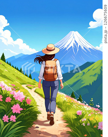 登山　トレッキング　女性 126675609