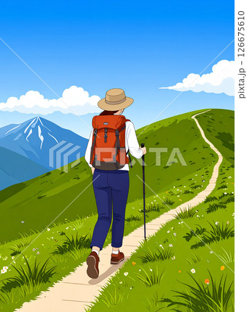 登山　トレッキング　女性 126675610