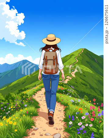 登山　トレッキング　女性 126675611