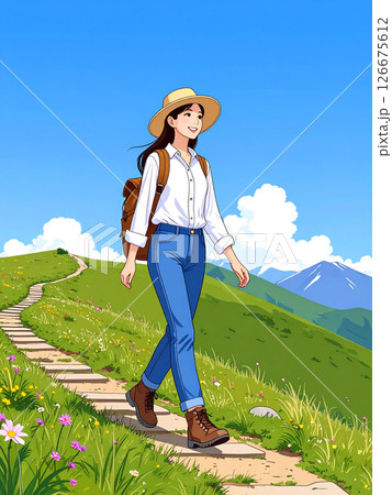 登山　トレッキング　女性 126675612
