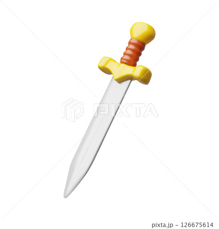 3D vector illustration of medieval sword with yellow handle. 126675614