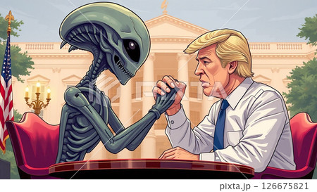 両手で大統領と握手する宇宙人 126675821
