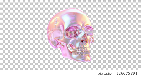 Holographic Iridescent Skull. Futuristic Art And Design Concept Isolated On Transparent Background 126675891