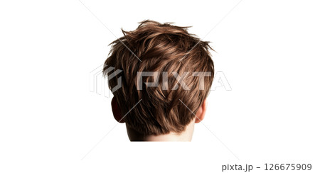 Back View Of Short Brown Hair. Hairstyle And Grooming Concept Isolated On Transparent Background Back View Of Short Brown Hair. Hairstyle And Grooming Concept Isolated On Transparent Background 126675909
