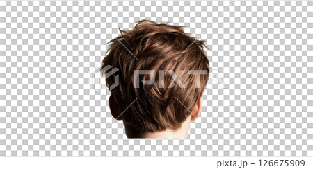 Back View Of Short Brown Hair. Hairstyle And Grooming Concept Isolated On Transparent Background 126675909