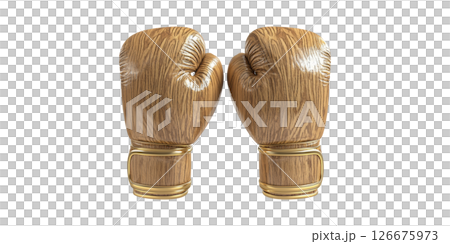 Boxing Gloves With Wood Texture Design. Unique Sports Equipment Concept Isolated On Transparent Background 126675973