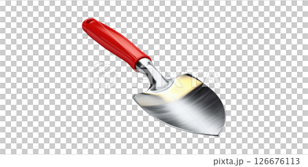 Stainless Steel Garden Trowel With Red Handle. Essential Tool For Gardening And Planting Isolated On Transparent Background 126676113