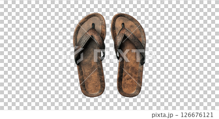 Brown Textured Flip-Flops. Casual Footwear For Summer And Beach Activities Isolated On Transparent Background 126676121