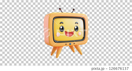 Cute Cartoon Television Character With Happy Face. Playful Media And Entertainment Icon Isolated On Transparent Background Cute Cartoon Television Character With Happy Face. Playful Media And Entertainment Icon Isolated On Transparent Background 126676137