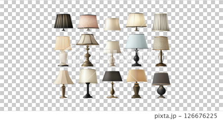 Collection Of Elegant Table Lamps. Diverse Designs For Interior Decoration And Lighting Solutions Isolated On Transparent Background Collection Of Elegant Table Lamps. Diverse Designs For Interior Decoration And Lighting Solutions Isolated On Transparent Background 126676225