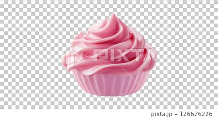 Pink Cupcake With Swirled Frosting. Sweet Dessert And Confectionery Delight Isolated On Transparent Background 126676226