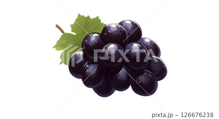 Bunch Of Black Grapes With Leaf. Symbol Of Freshness And Healthy Eating Isolated On Transparent Background 126676238