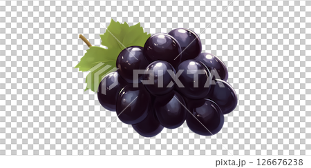 Bunch Of Black Grapes With Leaf. Symbol Of Freshness And Healthy Eating Isolated On Transparent Background 126676238