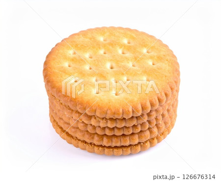 Stack of Golden Crispy Round Butter Cookies Stack of Golden Crispy Round Butter Cookies 126676314