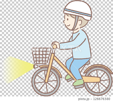 ヘルメットを被ってライトのついた自転車に乗る男の子 126676380