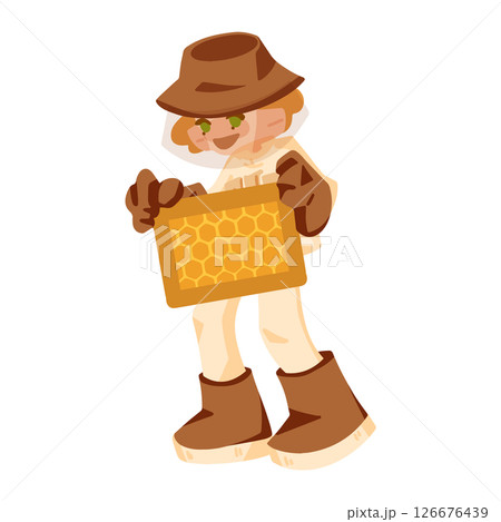Cartoon Beekeeper with Honeycomb Frame Cartoon Beekeeper with Honeycomb Frame 126676439