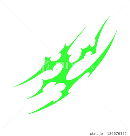 Neo tribal vector element, Cyber sigilism design, gothic green pattern, abstract Y2K ornament curly sharp shape 126676555