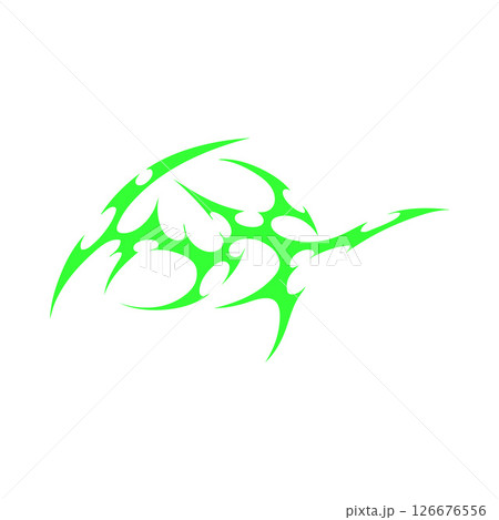 Bright neo-tribal pattern in Y2K style. Vector silhouette in acid green color with sharp shapes. 126676556