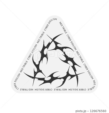 Neo tribal triangle form element vector label design with text, Cyber sigilism gothic corners pattern, abstract ornament Neo tribal triangle form element vector label design with text, Cyber sigilism gothic corners pattern, abstract ornament 126676560
