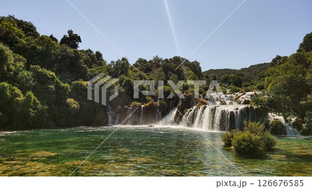 Skradinski buk waterfall cascading into clear water in krka national park, croatia Skradinski buk waterfall cascading into clear water in krka national park, croatia 126676585