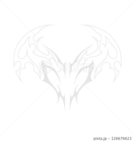 Neo tribal vector element, cyber sigilism gothic abstract gray pattern symmetry ornament swirl wings sharp outline shape Neo tribal vector element, cyber sigilism gothic abstract gray pattern symmetry ornament swirl wings sharp outline shape 126676623