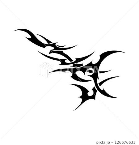 Neo tribal vector element, cyber sigilism design, abstract ornament swirl sharp shape, gothic streetwear grunge emblem 126676633
