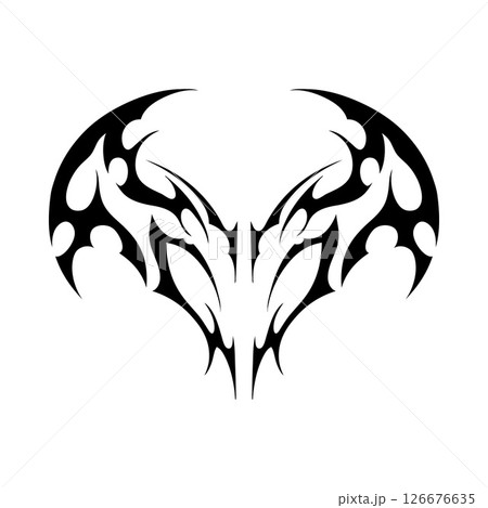 Neo tribal vector element, symmetry ornament swirl demon wings sharp shape, Cyber sigilism gothic abstract black pattern 126676635