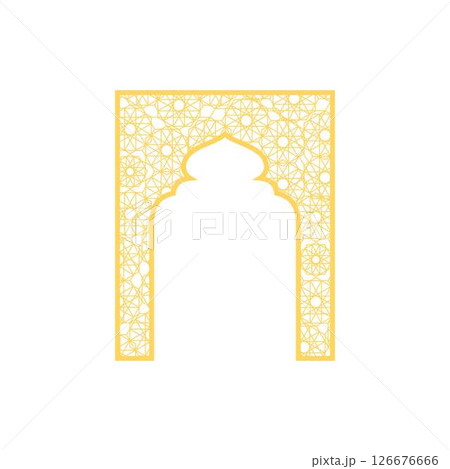 Vector Golden Ramadan Frame with Arch and Arabesques. 126676666