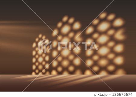Ramadan. Vector, brown background with abstract geometric shadow pattern of Islamic windows. Ramadan. Vector, brown background with abstract geometric shadow pattern of Islamic windows. 126676674