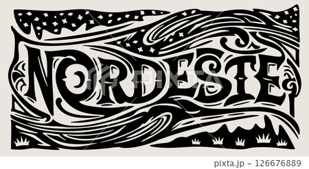 Northeast brazilian cordel lettering. Woodcut illustration 126676889