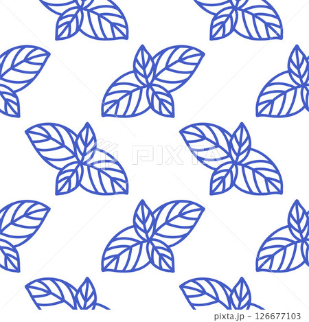 La dolce vita doodles seamless pattern basil leaf. Blue on white vector illustration of italian style hand drawn posters. Wall art prints decor, for invitations, menus design. La dolce vita doodles seamless pattern basil leaf. Blue on white vector illustration of italian style hand drawn posters. Wall art prints decor, for invitations, menus design. 126677103