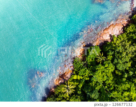 Aerial view landscape sea beach in raining season at Phuket island Thailand. 126677132