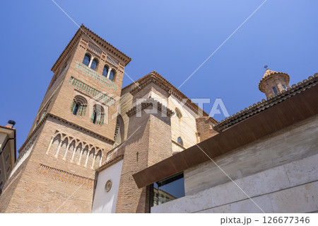 Church of San Pedro and Mausoleum of the Lovers of Teruel showing mudejar architecture in Plaza de los Amantes 126677346