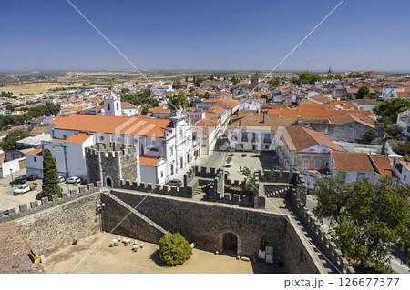 Beja cityscape featuring the Castle and Church of Santo Amaro, Portugal 126677377