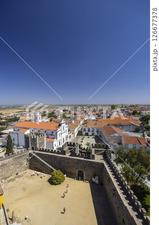 Beja cityscape overlooking ancient castle walls and courtyard in Alentejo, Portugal 126677378