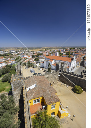 Beja cityscape with Castle and Church of Santo Amaro from above, Portugal 126677380