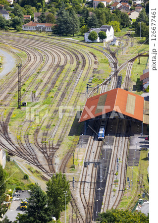 Train leaving Capdenac station in the Lot department, Occitanie region, France 126677461
