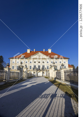 Dornava Manor in Ptuj, Slovenia, standing majestic under blue sky Dornava Manor in Ptuj, Slovenia, standing majestic under blue sky 126677466