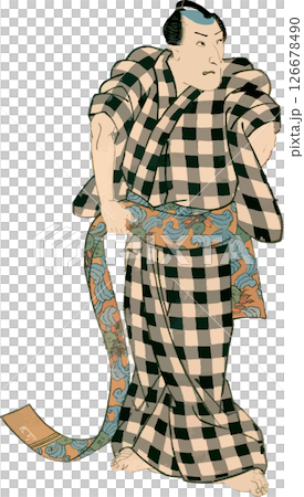 帯を締める男性のTHE浮世絵素材 帯を締める男性のTHE浮世絵素材 126678490