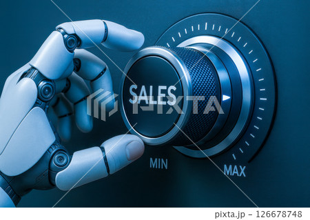 AI robotic hand increases sales to maximum, business revenue and profit growth, future technology, automation, success, digital market, finance 126678748