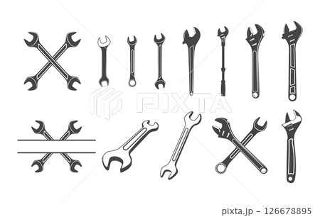 Wrench svg, Wrench silhouette, Wrench vector, Crossed wrench svg, Crossed wrench silhouette, Wrench tools svg, Wrench tools silhouette. 126678895