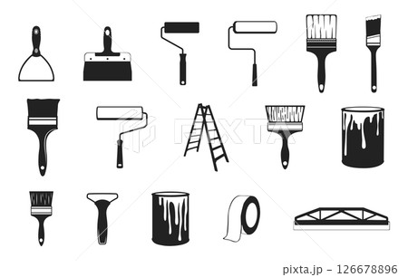 Paint Tools Svg, Wall Painting Tools Svg,  Paint Brush Svg, Paint Roller Svg, Painting Tools silhouette, Paint Brush Silhouette. 126678896