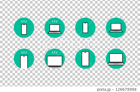 サイズが選べる、シンプルなノートパソコンとスマートフォンのアイコンセット イメージイラスト素材 126678998