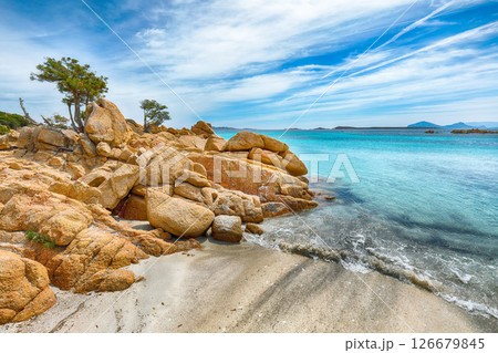 Unbelivable view of Capriccioli beach in Costa Smeralda. Unbelivable view of Capriccioli beach in Costa Smeralda. 126679845