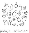 Hand drawn line illustration of lemonades and juicy lemones in a sketchy style. 126679870